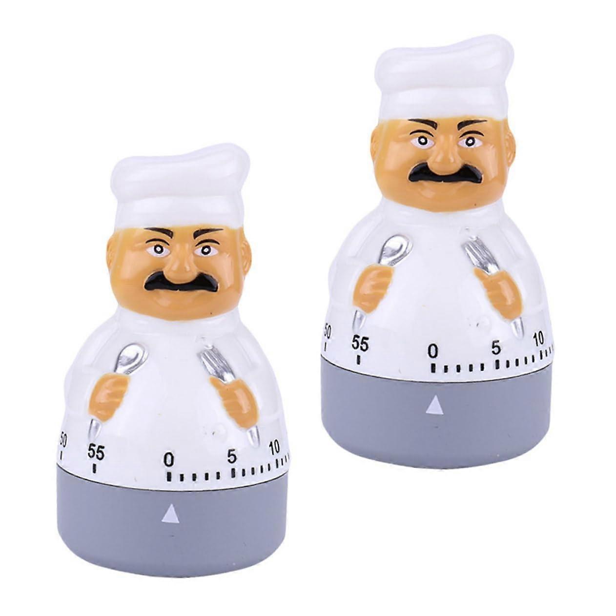 2Pcs Cute Cartoon Chef Mechanical Kitchen Timer for Cooking and Baking, No Battery Required