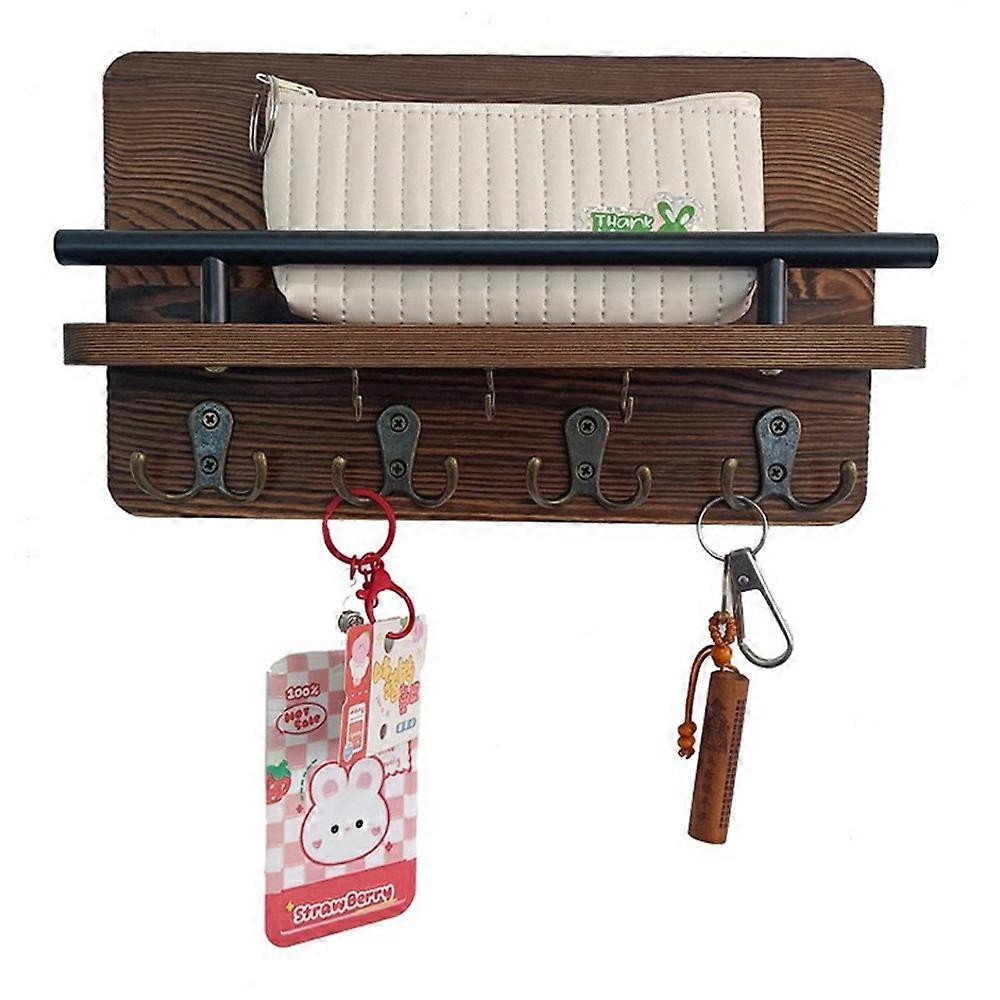 Wall Mounted Wooden Mail Organizer Key Hanging Rack Multi-Function Entryway Storage Shelf