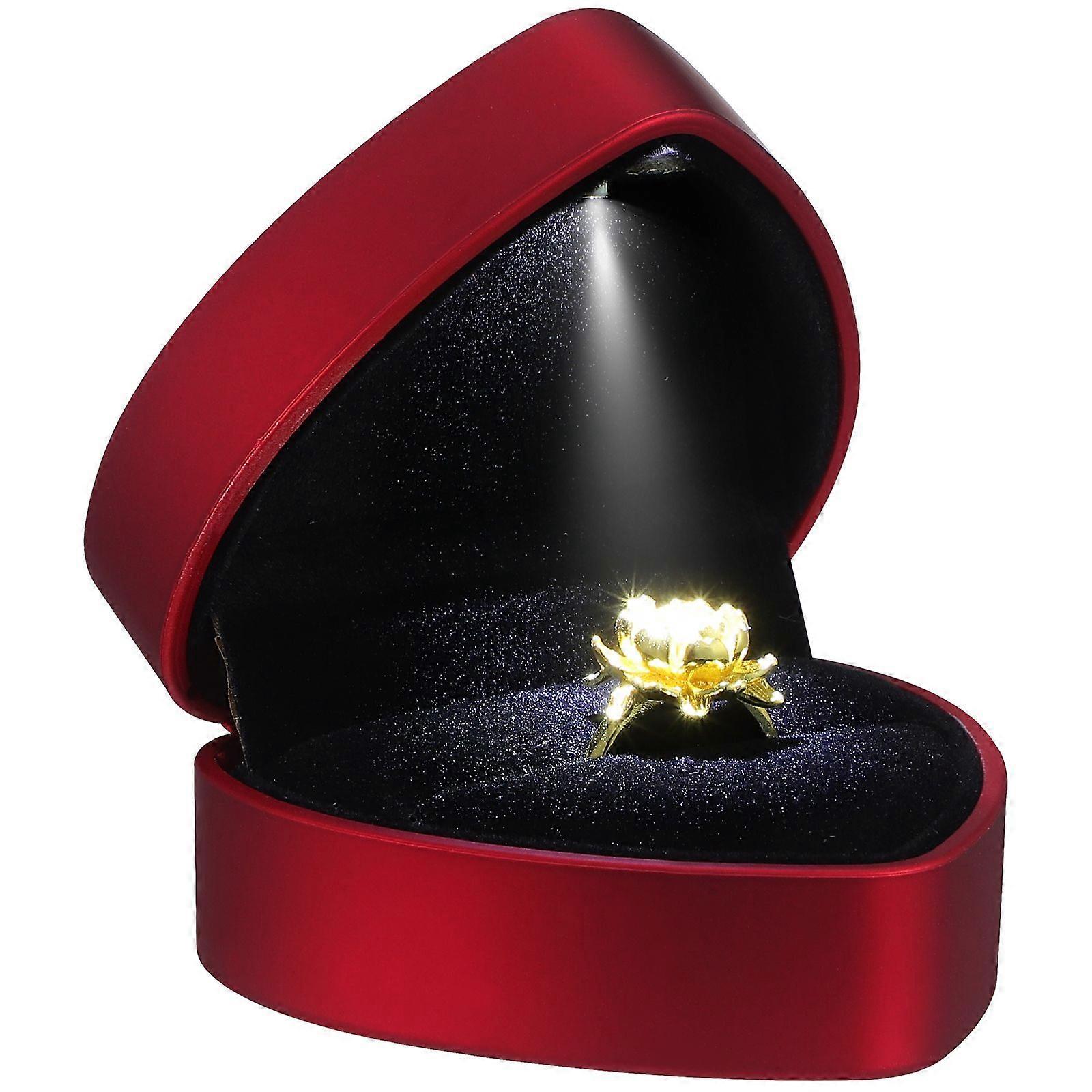 LED Lighted Heart Shape Storage Proposal Ring Box for Wedding Anniversay Valentines Day (Red)