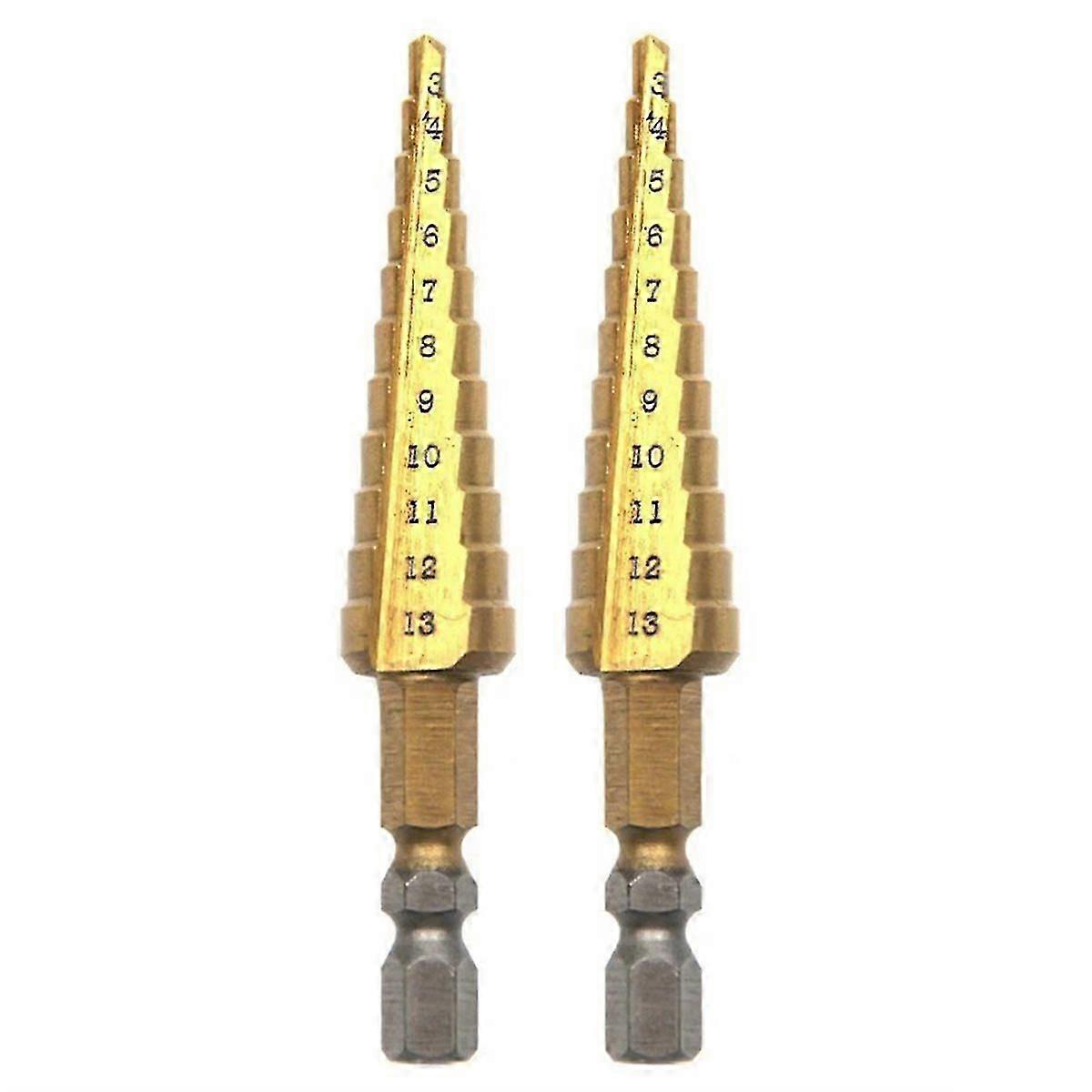 2PC 3-13mm Titanium Plated Hexagonal Handle Step Drill Multi Functional Pagoda Drill Irregular Dril