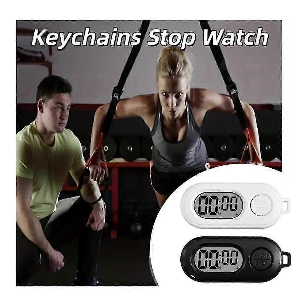 2pcs Keychain Stop Watch with LCD Screen Digital Countdown Timer Mini Portable Electronic Pocket Watch
