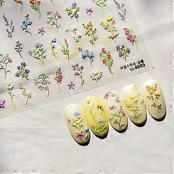 5D Embossed Floral Nail Stickers with Realistic 3D Effect for Spring Summer Wildflower Nail Art