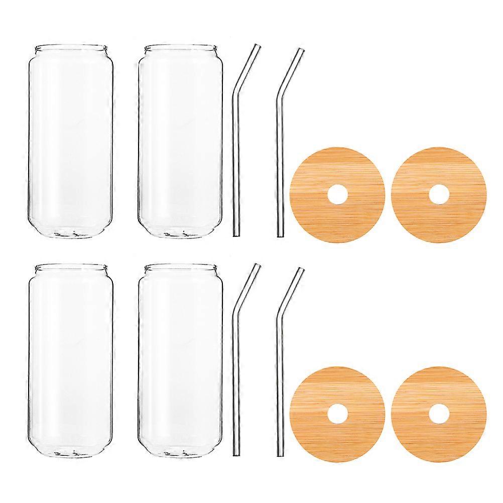 Glass Mugs With Lids Cold Resistant Simple Design Home Use 4 Sets