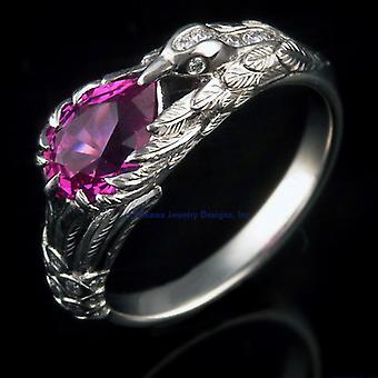 Silver Leaf Shaped Rose Zircon Ring - European And American...