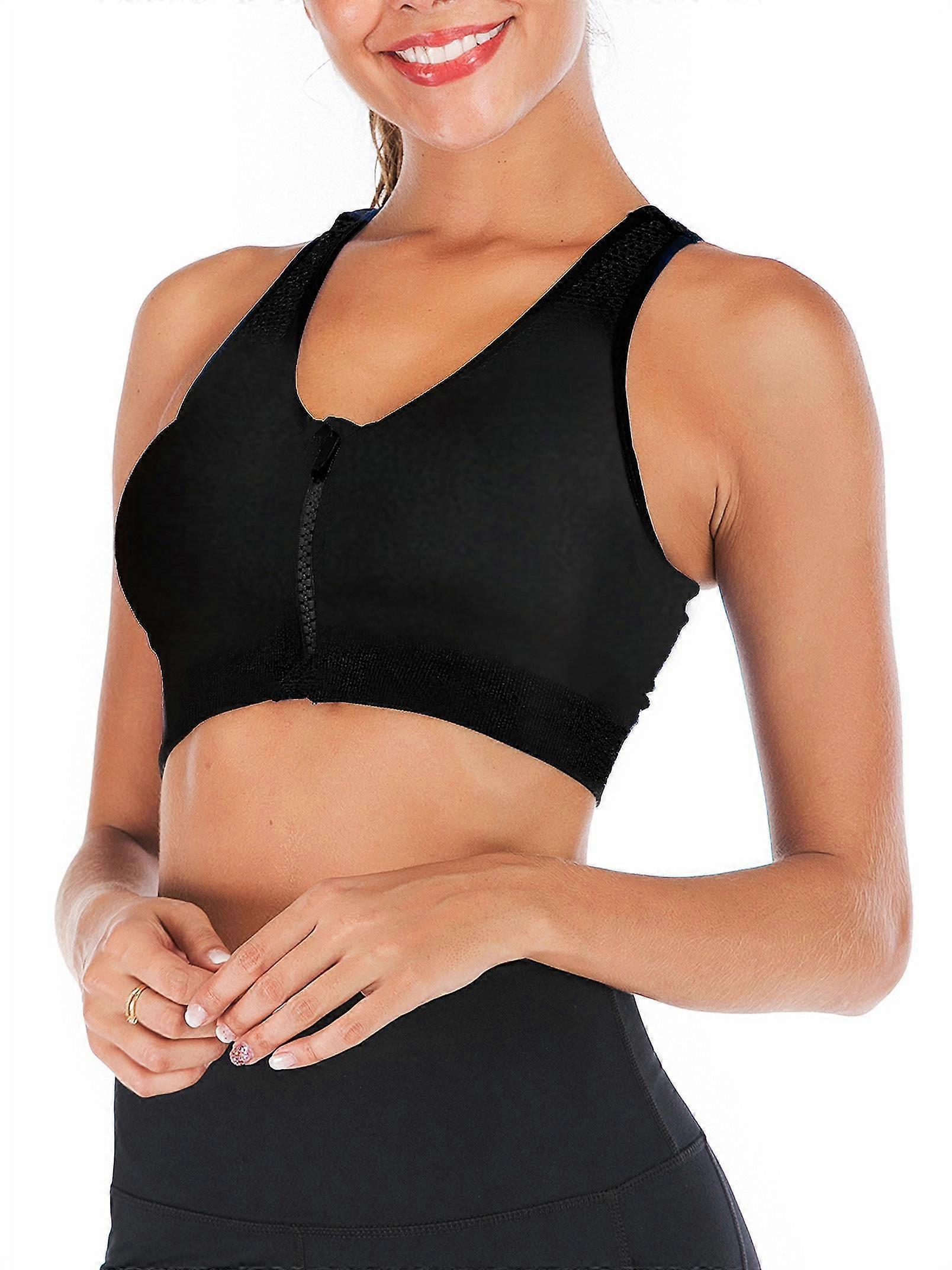 Women's Sports Bra Front Zipper Closure Sports Bra Racerback Workout Yoga Sports Bras Wireless Zip Front Sport Bra with Mesh Straps