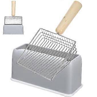 Kattesandskje med trehåndtak, metallskje til kjæledyr, 1 sett