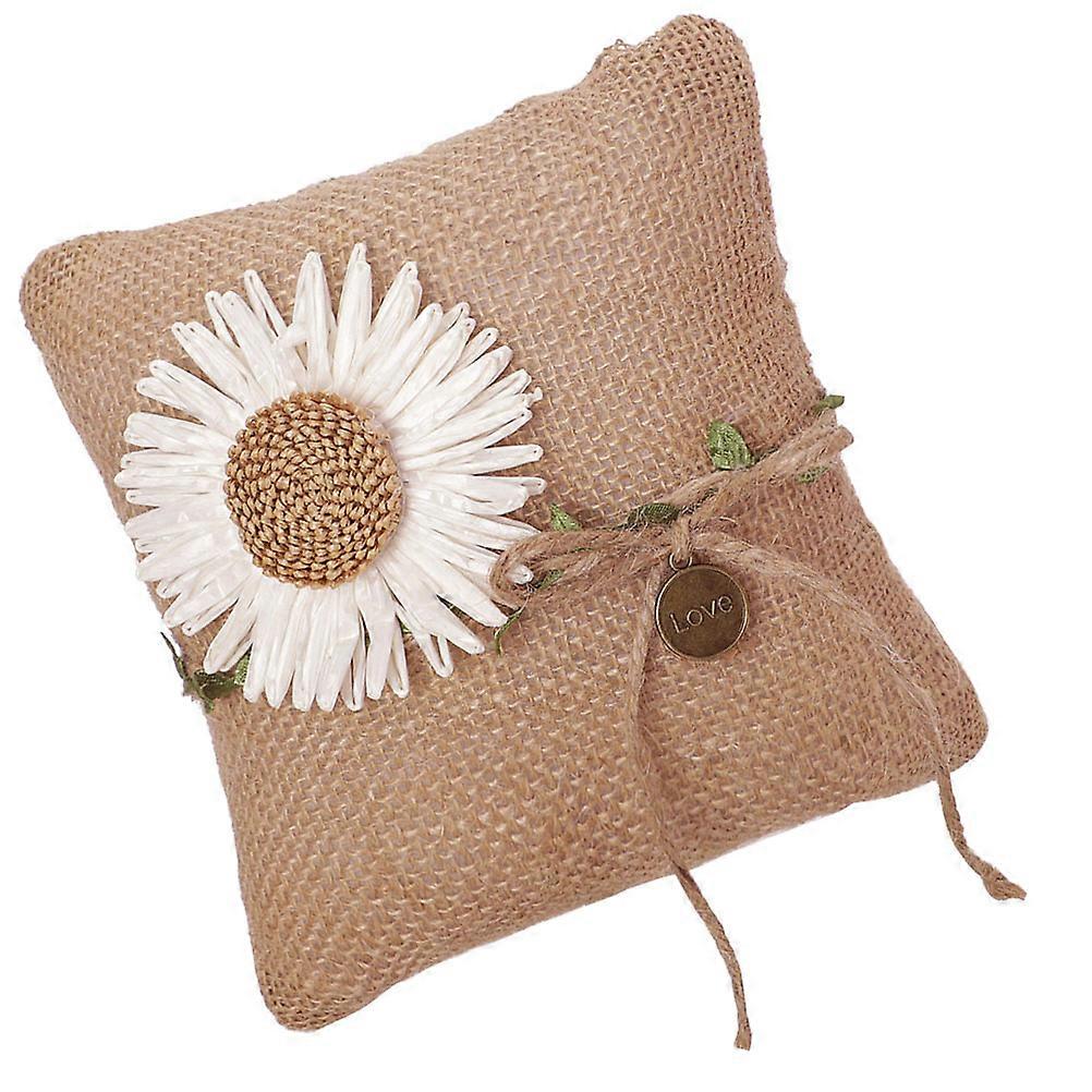 Wedding Ring Pillow Burlap Square Cushion for Wedding Ring Display