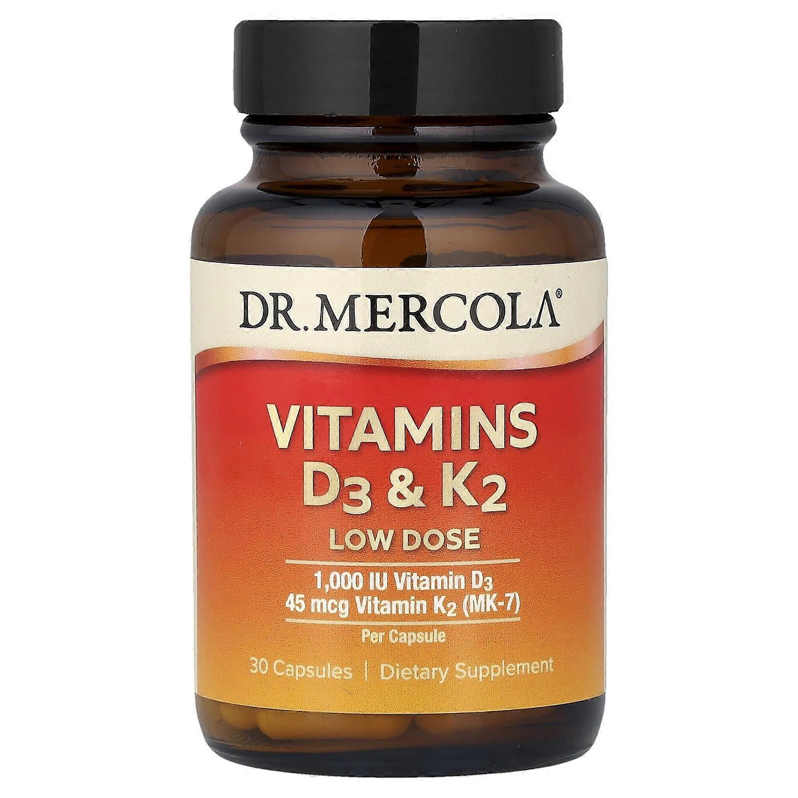 Dr. Mercola, Vitamins D3 & K2, Low Dose, 30 Capsules, 2-Pack