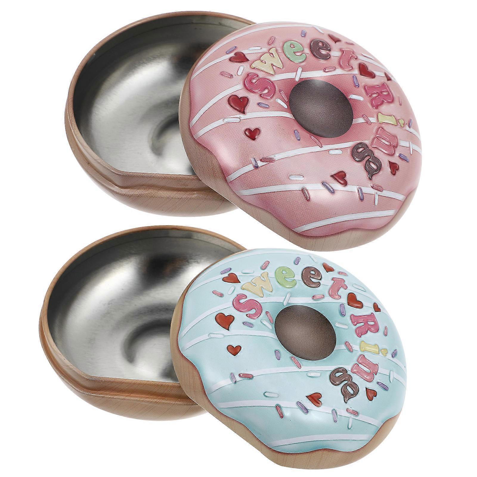 2pcs Donuts Shaped Boxes Candy Box Gift Box Elegant Tinplate Empty Tins