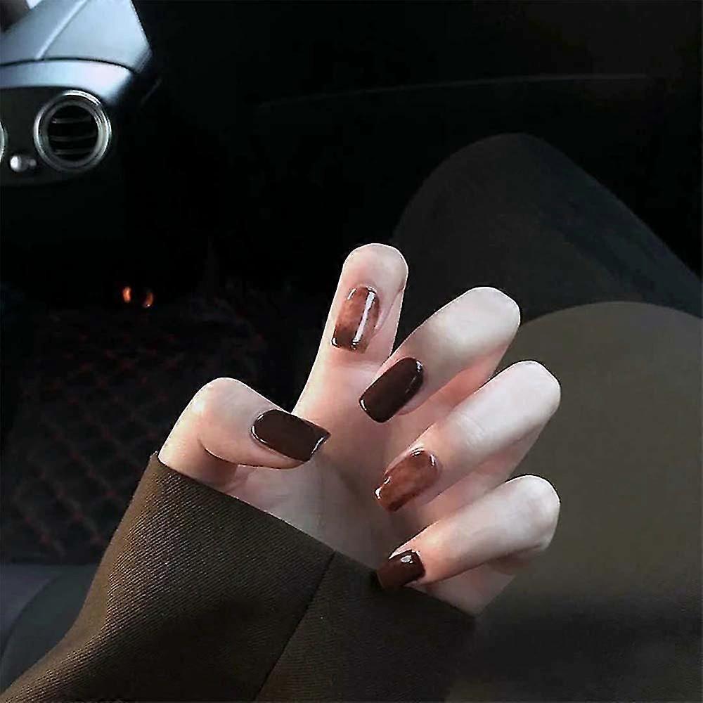 24pcs Caramel Amber False Nails Removable Manicure Patch