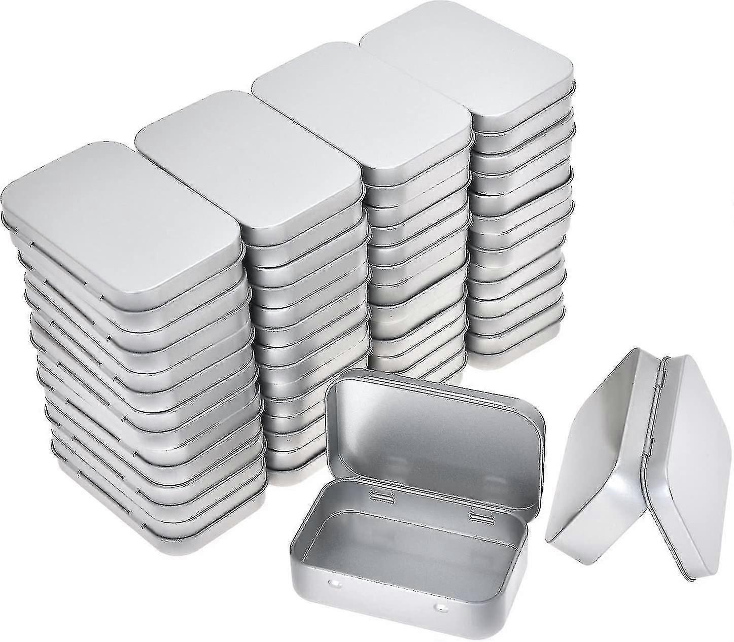 30 Pack Silver Mini Portable Box Containers - Metal Rectangular Empty Hinged Tins for Small Storage