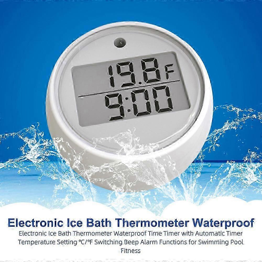 Electronic Ice Bath Thermometer Waterproof Time Timer with Automatic Timer Temperature Setting / Switching Beep Alarm Functions for Swimming Pool