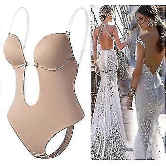 Backless Body Shaper Bra Women Plunging Deep V-neck Body Shaper Seamless Thong Invisibles Shapewear For Wedding