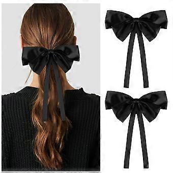 2 pcs Big Hair Bow Clips pour les femmes filles, fait à la main noir satin grand arc Alligator Clips accessoires pour cheveux pour adolescentes adultes, anniversaire, fête, Chris