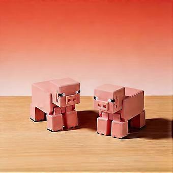 Pixel Art Pig Hand Puppets, 3D Printed Collectible Desk Decor, Set of 2 Pink Animal Figurines