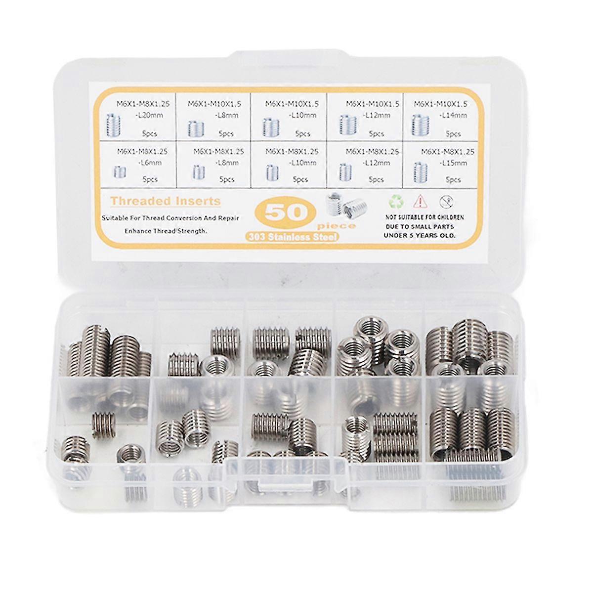 50 Pieces M6x1 Threaded Inserts (303SS)