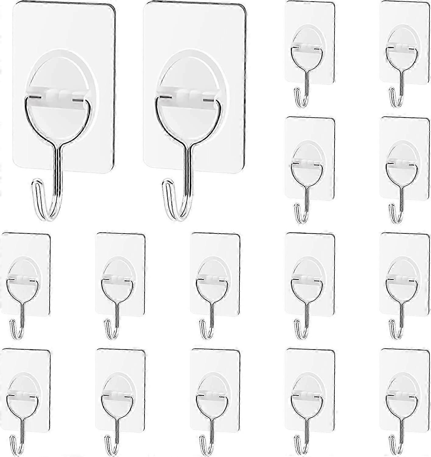 16Pcs Transparent Adhesive Hook, Wall Adhesive Towel Hook