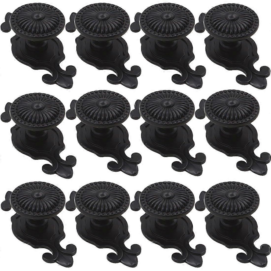 Vintage Black Mushroom Cabinet Knobs with Backplate, 12Pack Antique Drawer Pull Handles Set