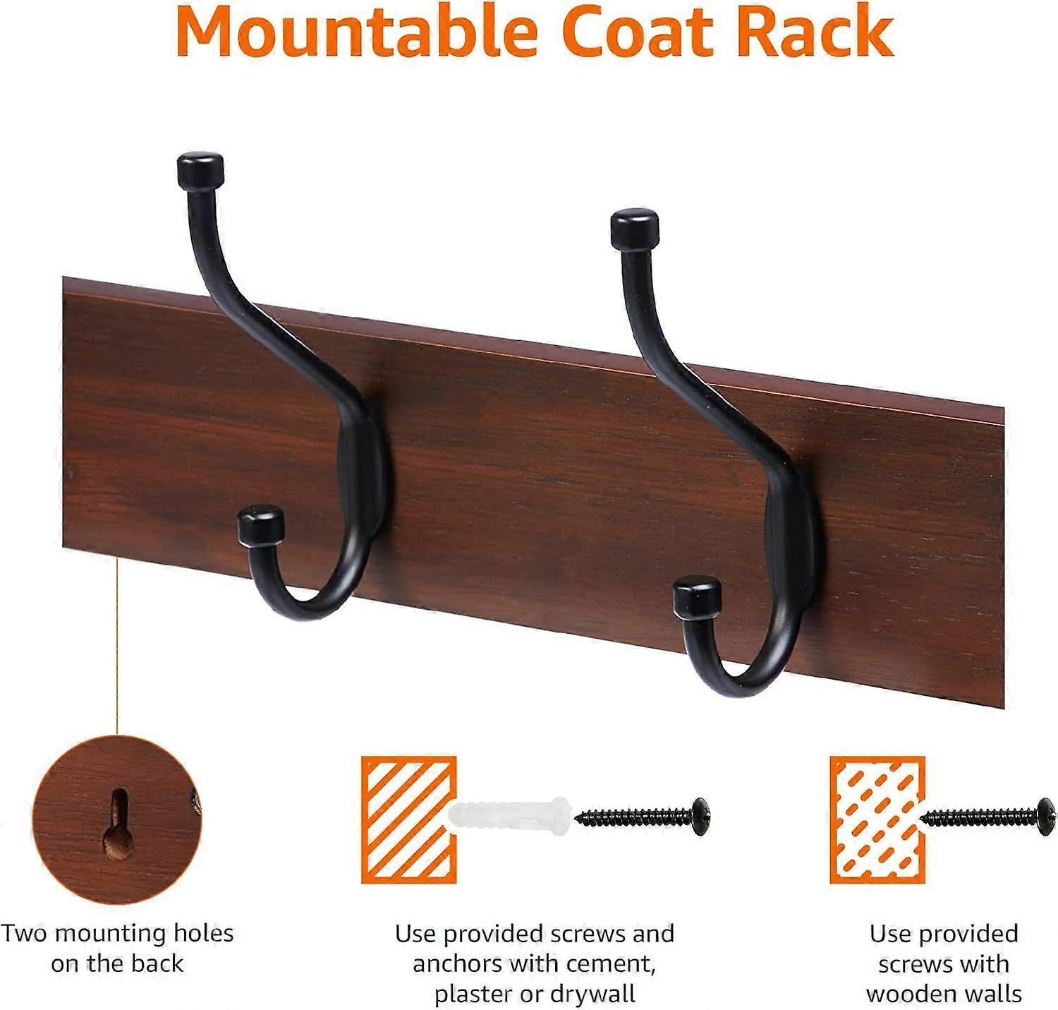 Rectangular Wall-Mounted Farmhouse Coat Rack, 5 Hook, Light Walnut Light Walnut 5 Hook