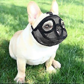 Dog Muzzle With Short Snout Adjustable Breathable Mesh Muzzle For English French Bulldogs Anti-bite Chewing