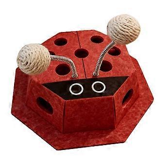 Felt Ladybug Cat Enrichment Box with Spring Ball - Multi-Hole Puzzle compatible with Indoor Kittens