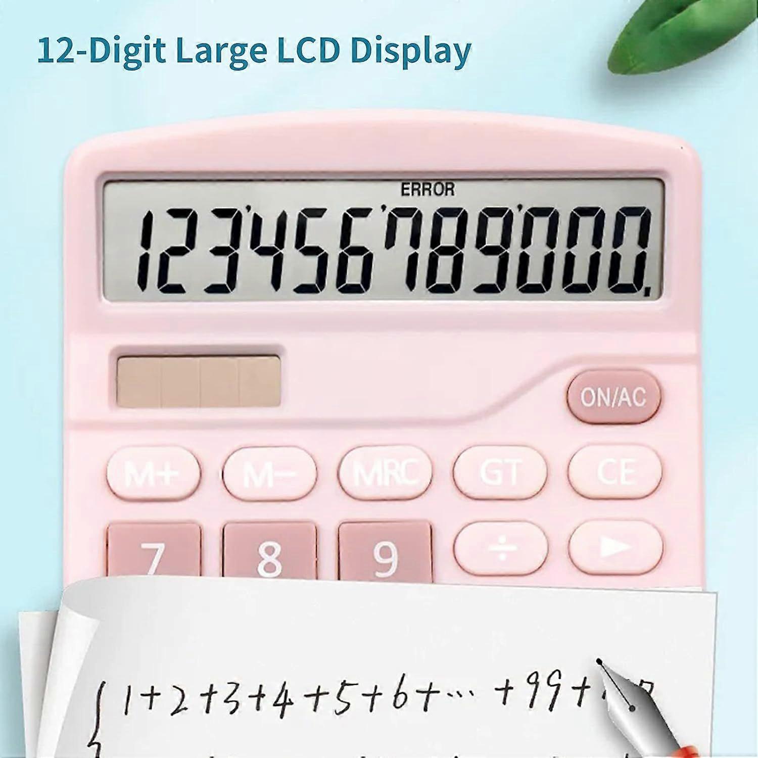 12 Digit Standard Function Desktop Calculator - Pink, -Adlala