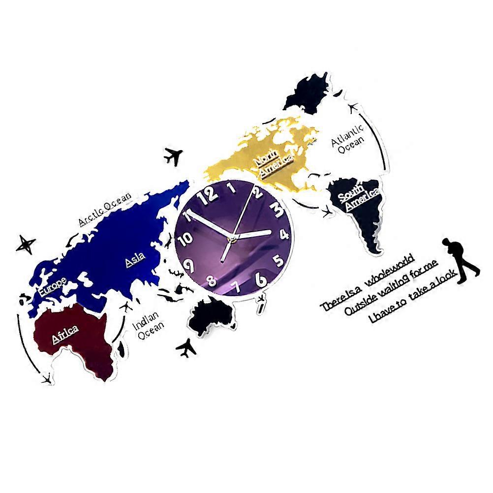 World Map Wall Clock Acrylic Decorative Clock for Home Decor 1Set