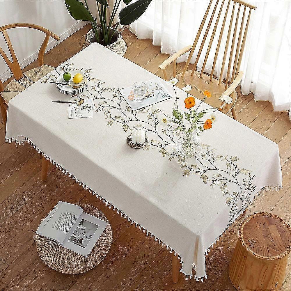 Rustic Embroidered Waterproof Tablecloth Cotton Linen