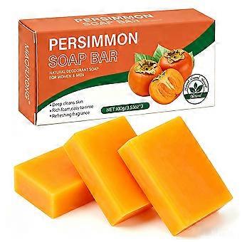 3-Pack Persimmon Soap Bar - Natural Deodorizing Organic Cleanser for Body Odor.C1