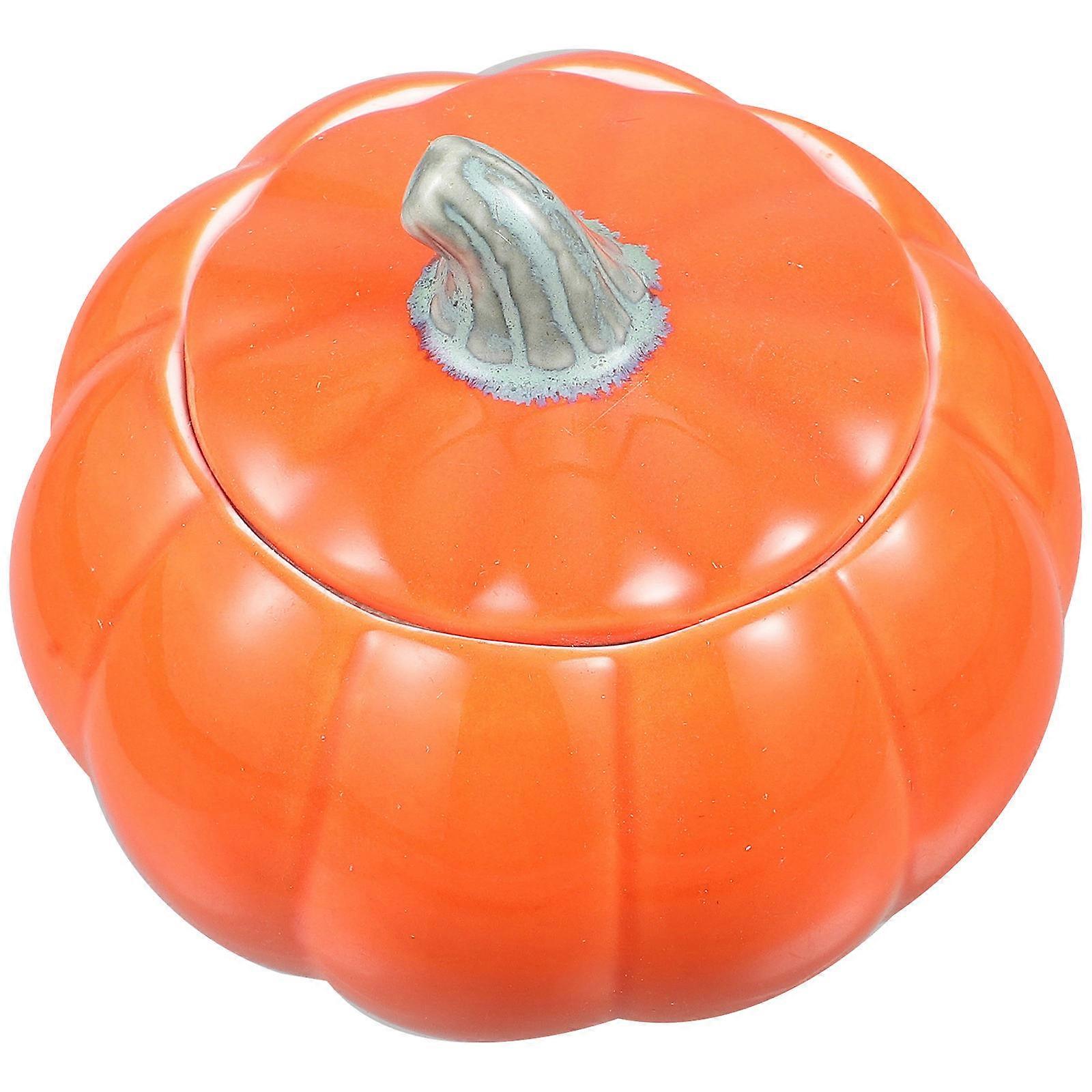 Orange Ceramic Candy Container Pumpkin Shape Jar