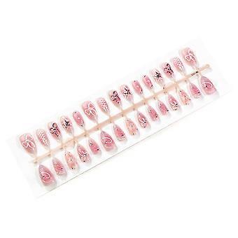 Y2K 3D Bow Rhinestone Gold Star Press-On Nails, 30 pcs Almond False Nail Tips with Adhesive for Women and Girls