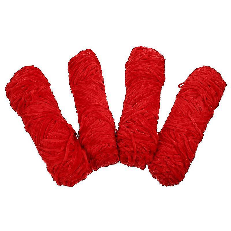 6X24cm Red Thread & Floss 4pcs Handmade Crocheted Thread Material Scarf Hat Shawl Diy Knitting Wool