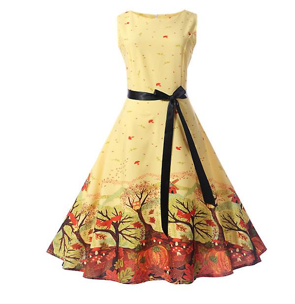 New Classic Women's Fashion Outlet Retro Hepburn Style Waist Thin Large Swing Solid Color Dress With Belt