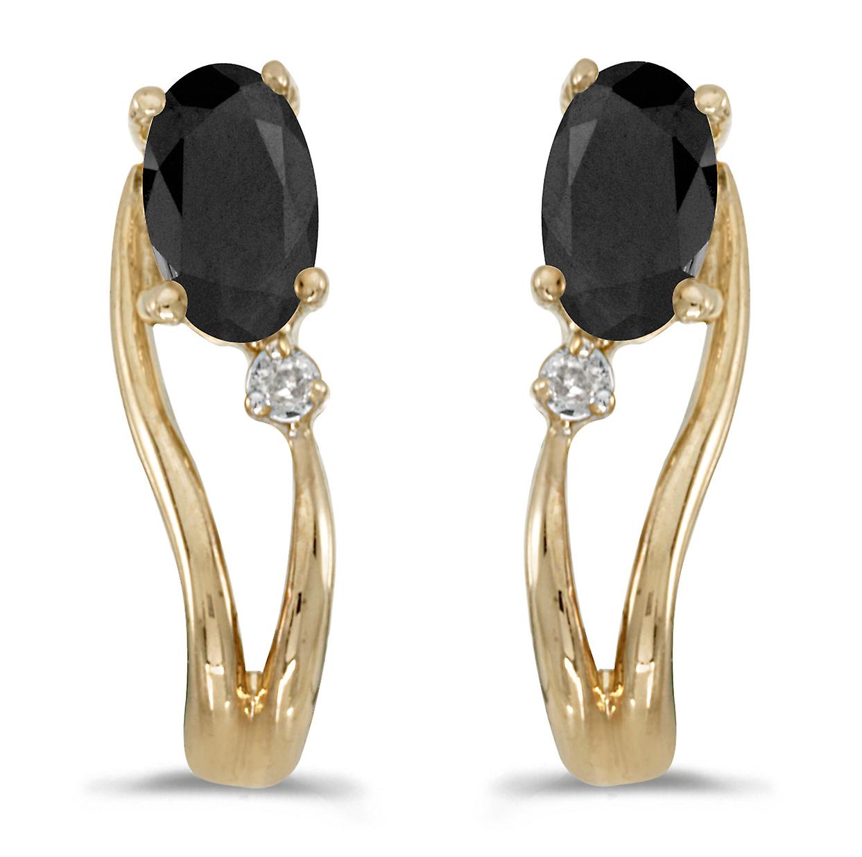 LXR 14k 黄金椭圆形缟玛瑙和钻石波浪耳环 0.3 克拉