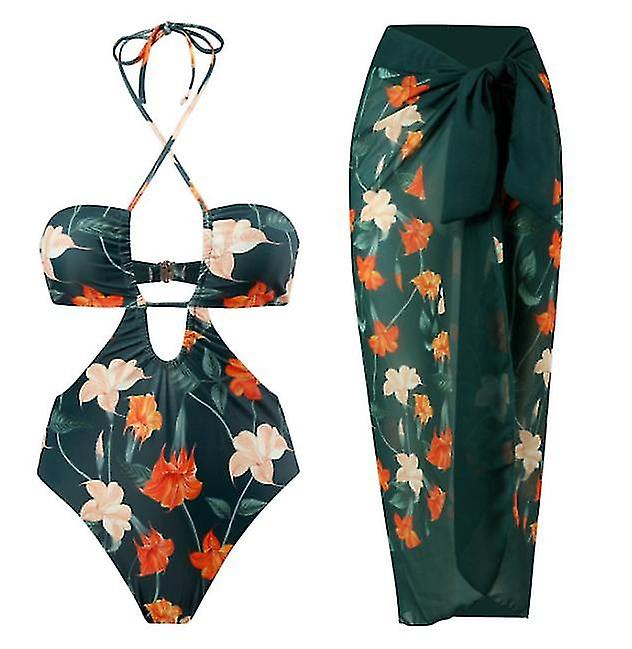 Printed Swimsuit Draped Yarn One-piece Swimsuit