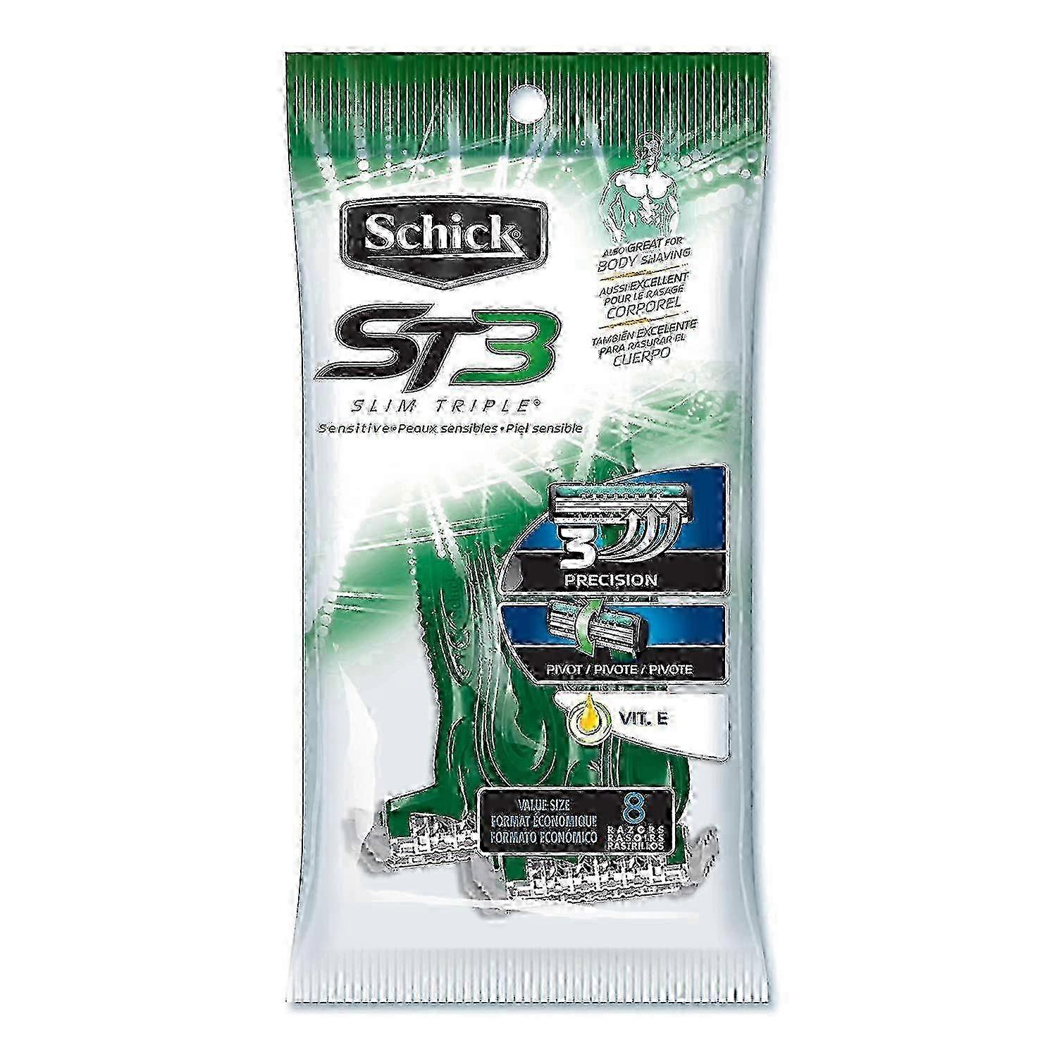 Schick St3 Slim Triple Disposable Razors For Men, 8 Ea