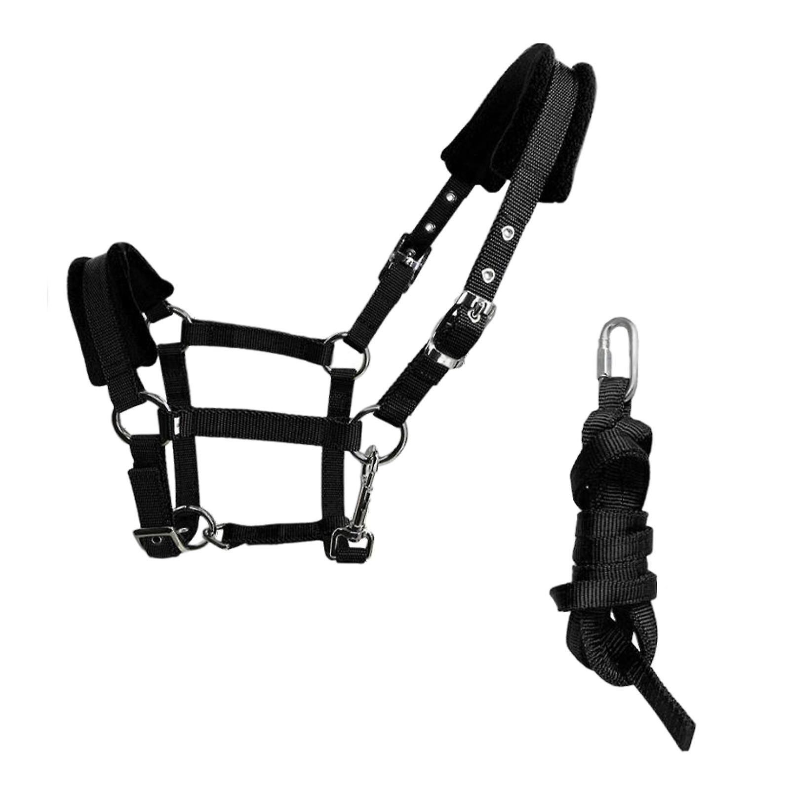 ホースブライドルレインヘッドストールホルターホースリーディングロープMサイズブラック