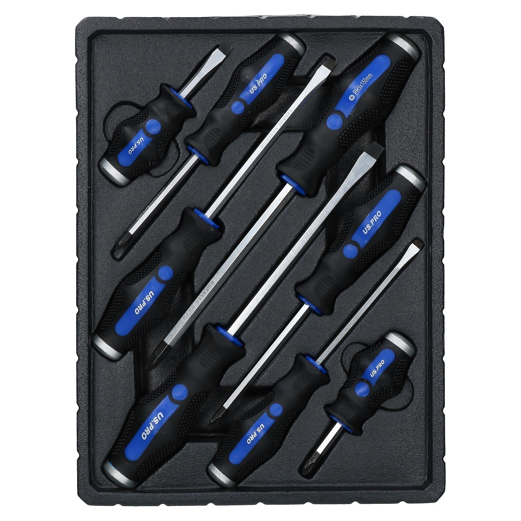 8pc Go Through Screwdriver Set Flat Bladed Headed Phillips Screws