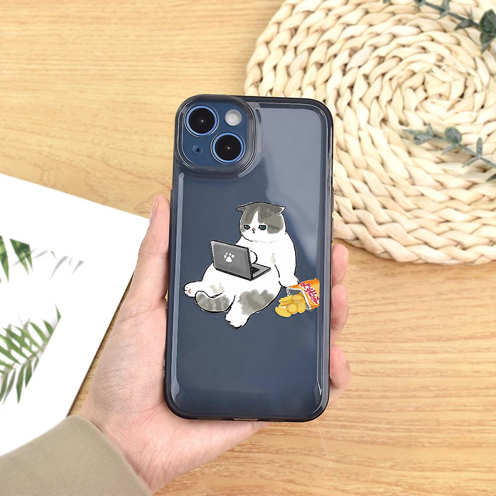 Lying Cat Transparent Transparent Black Lens All-inclusive Phone Case For Iphone14promax/14plus/14pro/14 Iphone13promax/13mini/13pro/13 Iphone12prom