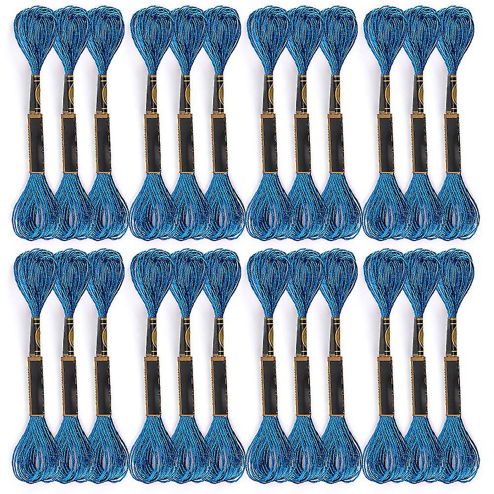 24Pcs CrossStitch Thread Embroidery Glossy Blue Braided Floss HandMade Yarn Cotton Skeins