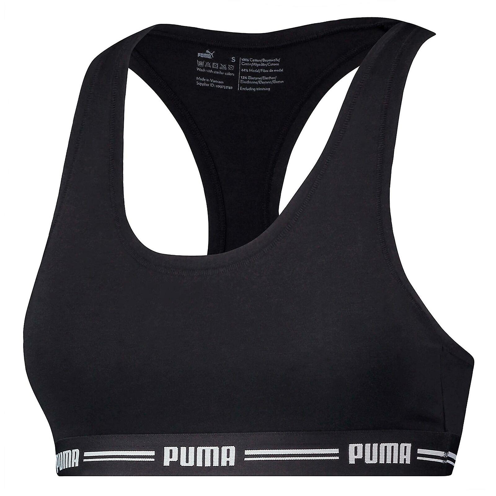 Puma Iconic Racerback Womens Sports Bra Crop Top Black 906872 02