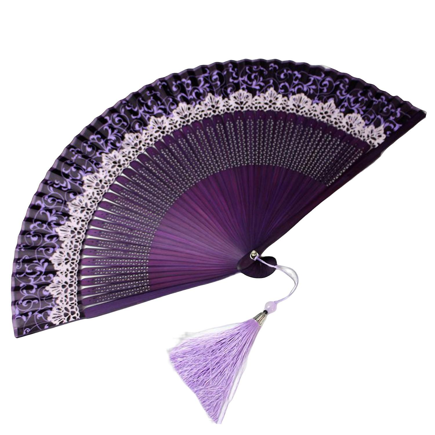 Folding Fan Color Changing with Tassel Pendant Chinese Japanese Style Multipurpose Art Craft Stage