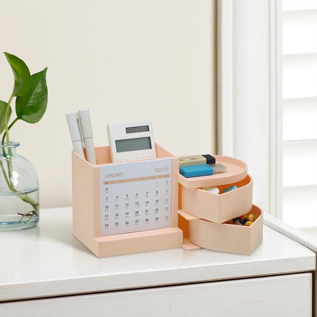 2021 desktop plastic desk calendar creative pen holder desk calendar storage box