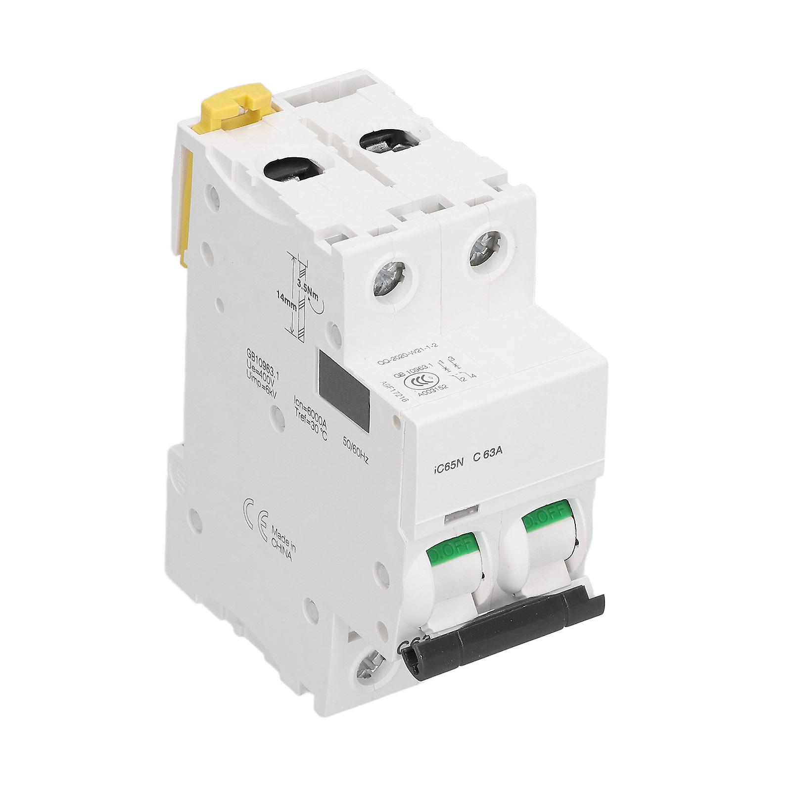 Fictory Mini Circuit Breaker Fictory Circuit Breaker 2P, Low Voltage 63A AC 400V, 6000A Breaking Capacity, DIN Rail Mount, Mini Circuit Breaker,