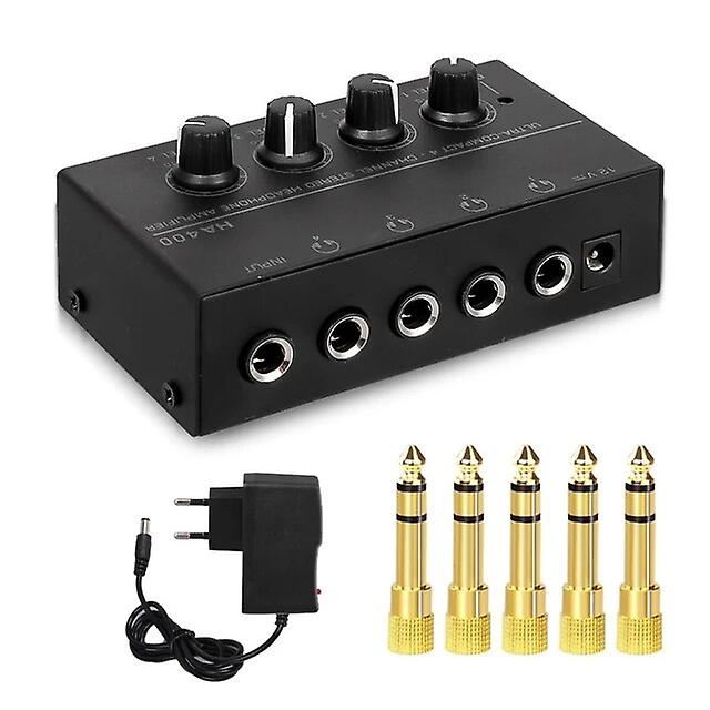 Mini Stereo Headphone Amplifier 4 Channels HA400 Ultra-Compact Audio Amplifier Power Adapter EU Plug 6.5MM to 3.5MM Converter Bluetooth Transmitters