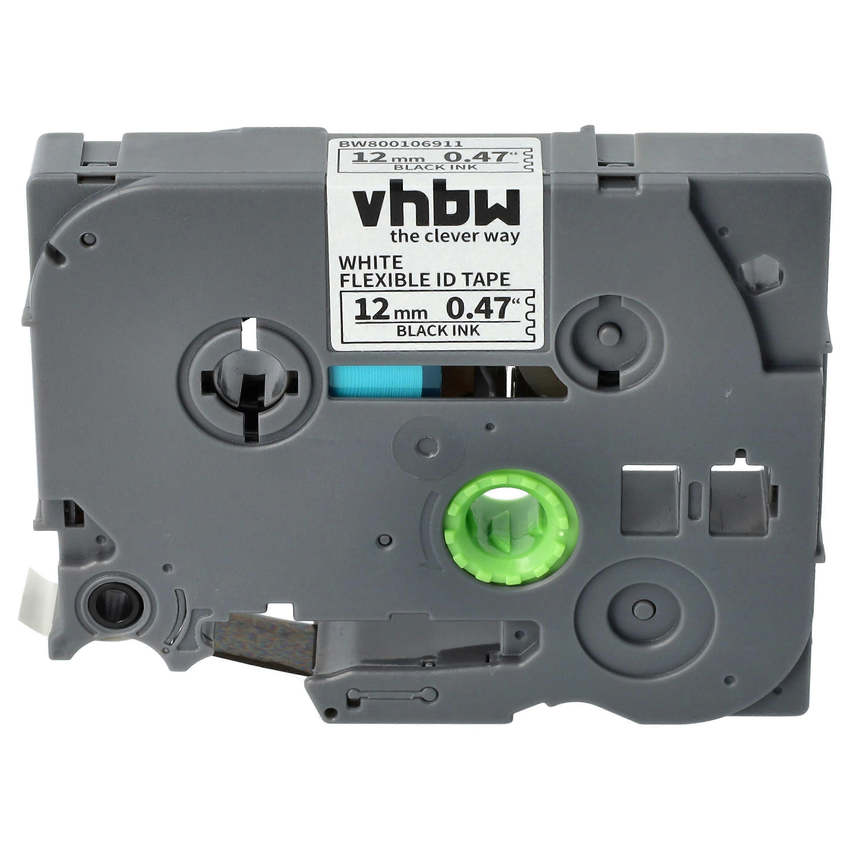 Cassette d'étiquettes vhbw compatible avec Brother PT 1005FB, 1010NB, 1010NB, 1010R1, 1010, 1005F, 8 m x 12 mm, noir sur blanc, flexible