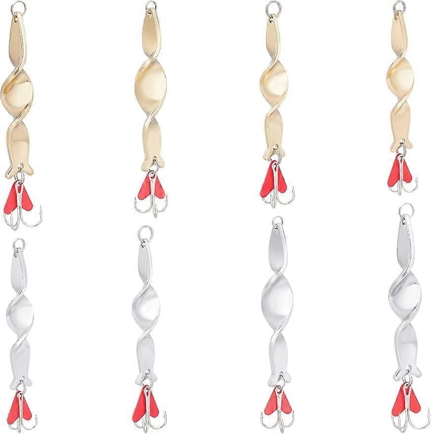 8Pcs 4 Sizes Treble Fishing Hook with Lure Replacement Bladed Spinner Hooks Bass Fishing Three Hooks Treble Hooks with Spinner Baits for Trout Freshwa