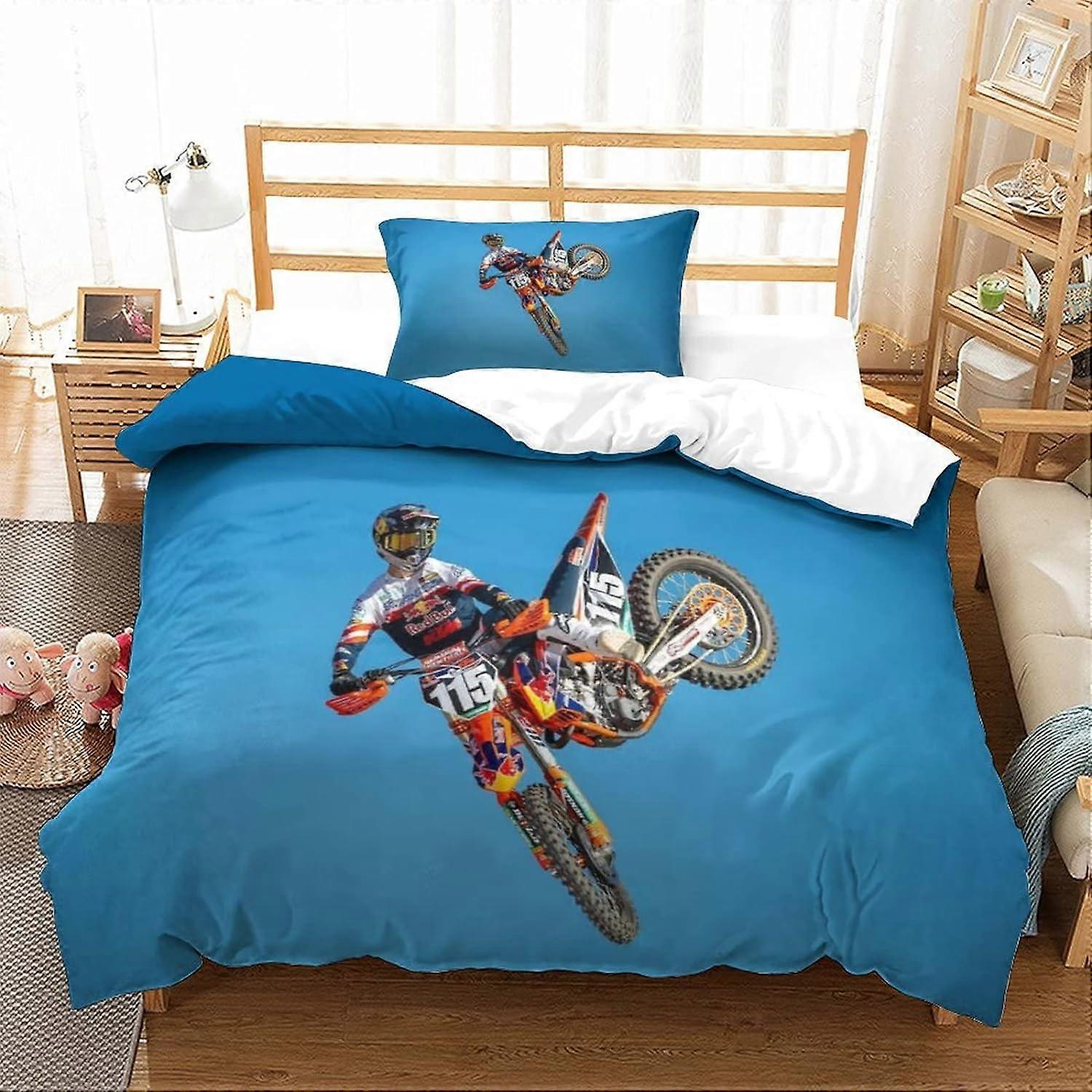 Komplet pościeli motocyklowej z mikrofibry z poszewką na kołdrę i poszewkami na poduszki z ukrytym zamkiem błyskawicznym dla dzieci, nastolatków, dorosłych, pokoi (