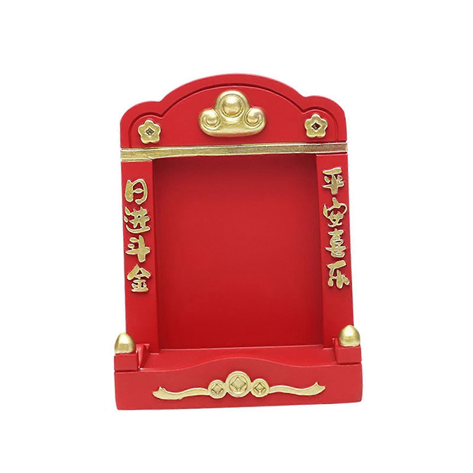 Mini Buddhist Niche Chinese Style Display Stand for Desk Bedroom Living Room Red