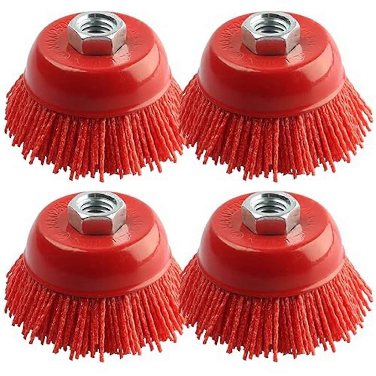 4Pc Grinding Nylon Cup Brushes 3InWire Wheel for Angle Grinder 5/8In-11Threaded Shaft Nylon Wire Brush for Angle Grinder